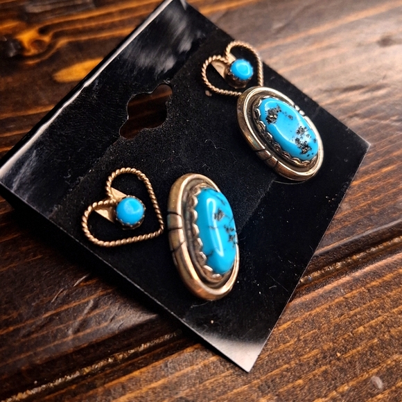 Jewelry - Native American Sterling 925 Silver Signed Earrings Set of 2 Turquoise Stones